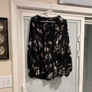 White House Black Market Black Floral Blouse
